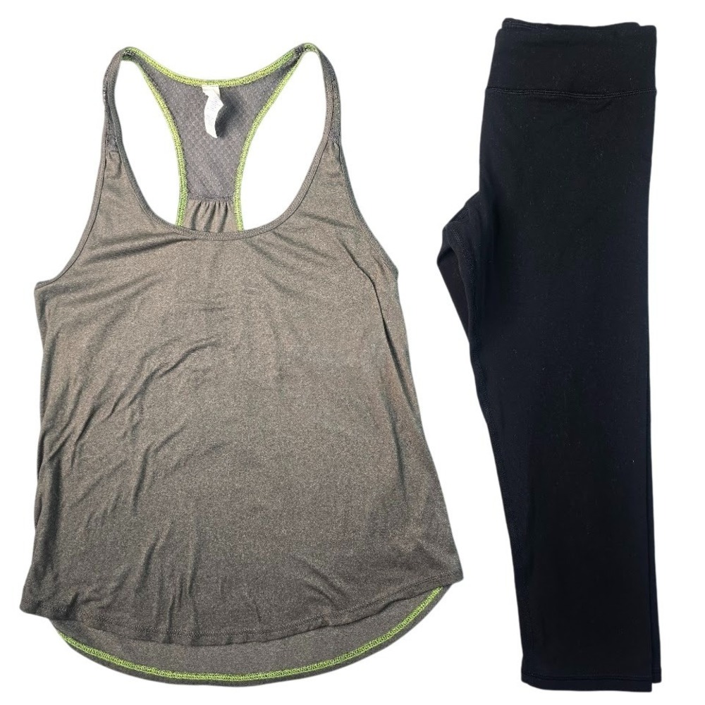 American Eagle Activewear Set‎ Womens M Gray Racerback Neon Green Gym Workout